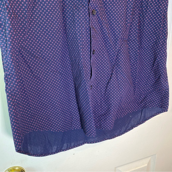 Express Mens L LARGE 16-16 1/2 Dress Shirt Button Down Floral Fitted Navy Blue - Picture 3 of 11